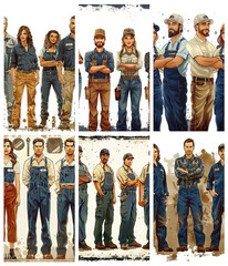 Fototapeta premium Workers, social media story background set, used for USA labor day advertising.