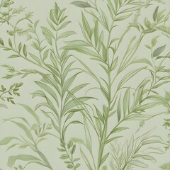 Obraz premium Green plant and leafs pattern. Pencil, hand drawn natural illustration. Simple organic plants design. Botany vintage graphic art. 4k wallpaper, background. Simple, minimal, clean design2