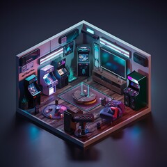 3d game room isometric style  background