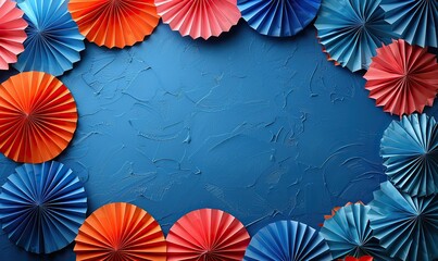 Fototapeta premium american paper fans on a blue background banner for th of july president s day,other us national holidays