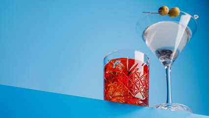 Cocktail delight: Vibrant drinks against a cool blue background