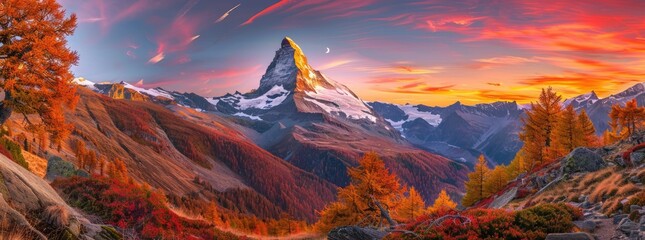 Majestic Matterhorn Peak with Vibrant Autumn Foliage