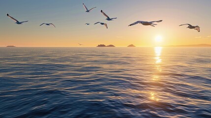 Fototapeta premium The last light of the day casting a golden hue over a serene ocean