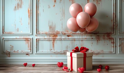 valentines day gift box,hearts balloons happy valentine s day greeting card