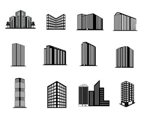 Building and company icons vector set, Perspective bank and office on white background  Vector