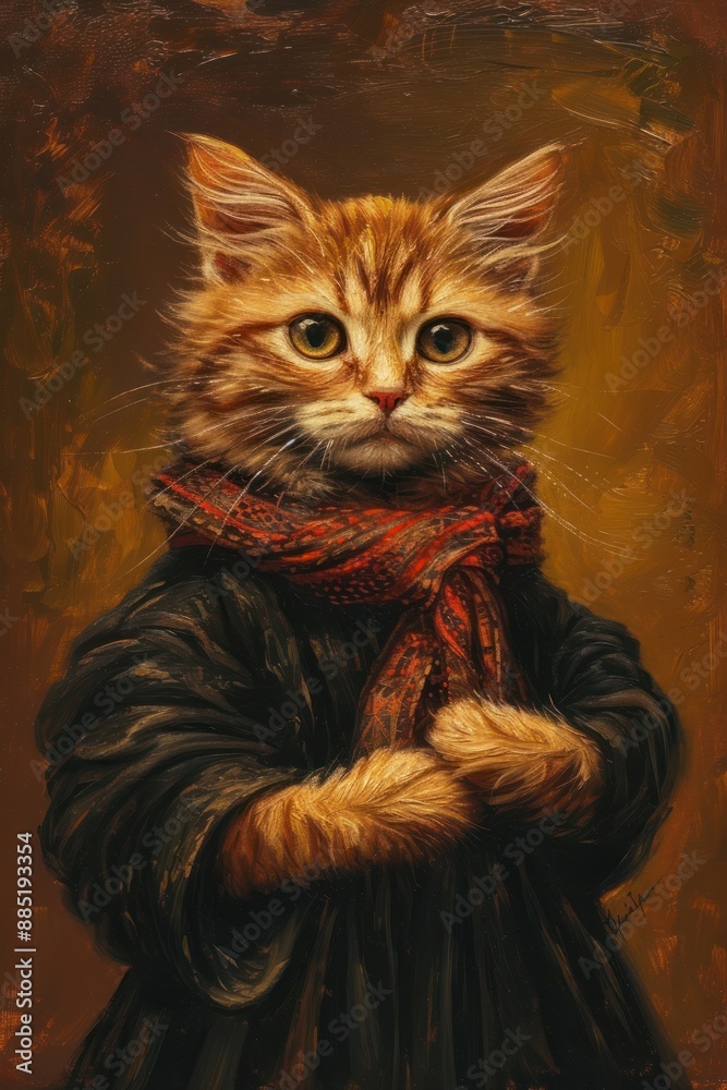 Poster Cat costuming Mona Lisa portrait painting animal.