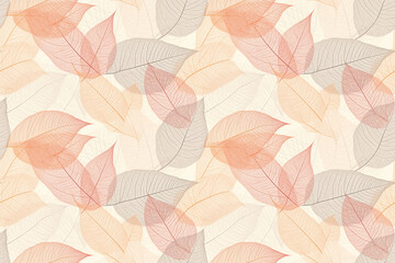 Fototapeta premium A delicate leaf pattern in soft orange and beige tones, creating a light and airy seamless design that is both elegant and understated.