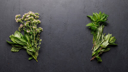 Various herbs and spices on the table