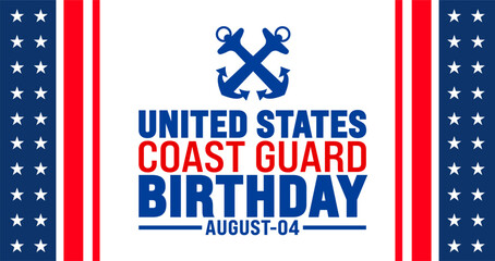 us coast guard birthday is observed every year in August. Holiday concept. Template for background, banner, card, poster, placard, design template with unique shapes with standard color.