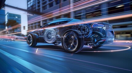 Obraz premium Experience the advancements in adaptive suspension systems, where AI adjusts ride height and damping settings to optimize comfort and handling.