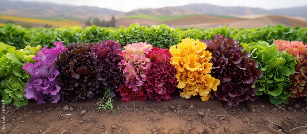 Sticker Colorful Lettuce Heads in a Field