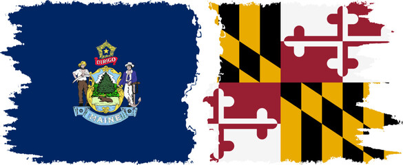 Obraz premium Maryland and Maine states grunge brush flags connection, vector