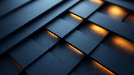 Abstract background with black lines and geometric shapes, dark blue gradient, modern minimalist style, sharp edges, light reflection on the surface of the metal strips