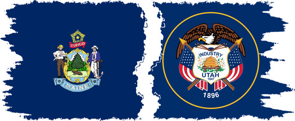 Utah and Maine states grunge brush flags connection, vector