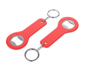 Promotional lid opener key ring blank template 3d illustration.