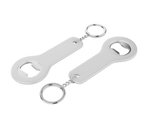 Promotional lid opener key ring blank template 3d illustration.