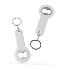 Promotional lid opener key ring blank template 3d illustration.