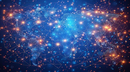 Fototapeta premium Abstract world map, concept of global network and connectivity, international data transfer and cyber technology, worldwide business
