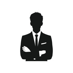 Confident Business Professional Silhouette - Person in Suit Standing with Arms Crossed for Corporate Branding and Marketing