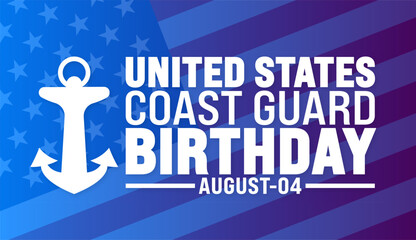us coast guard birthday is observed every year in August. Holiday concept. Template for background, banner, card, poster, placard, design template with unique shapes with standard color.