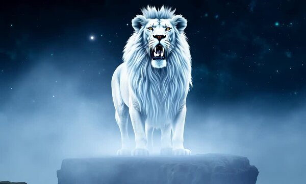 statue of a majestic lion in the night