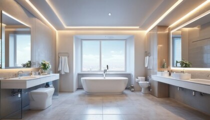 Fototapeta premium a Skandinavian style bathroom with wooden dominate