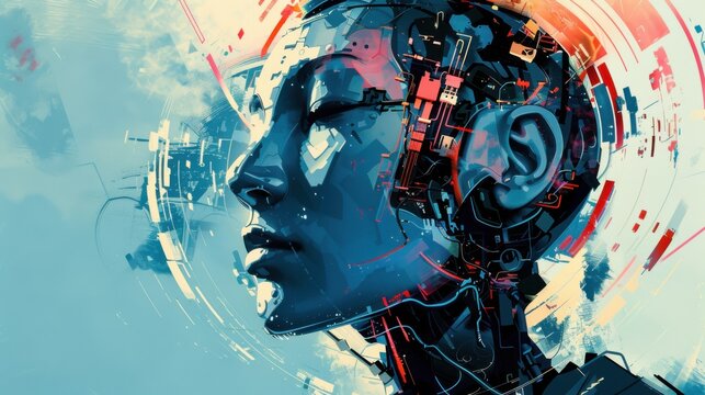 Futuristic Cyborg: Digital Illustration of a Metallic Sci-Fi Being with High Contrast Features