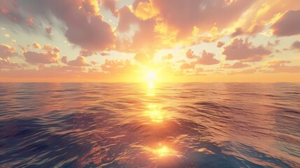 Obraz premium Watch the sun set on the horizon, casting a golden glow over the peaceful sea. A perfect moment to appreciate the beauty of nature.