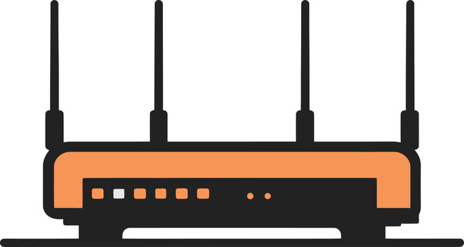 orange and black wifi router with antennas clip art preview