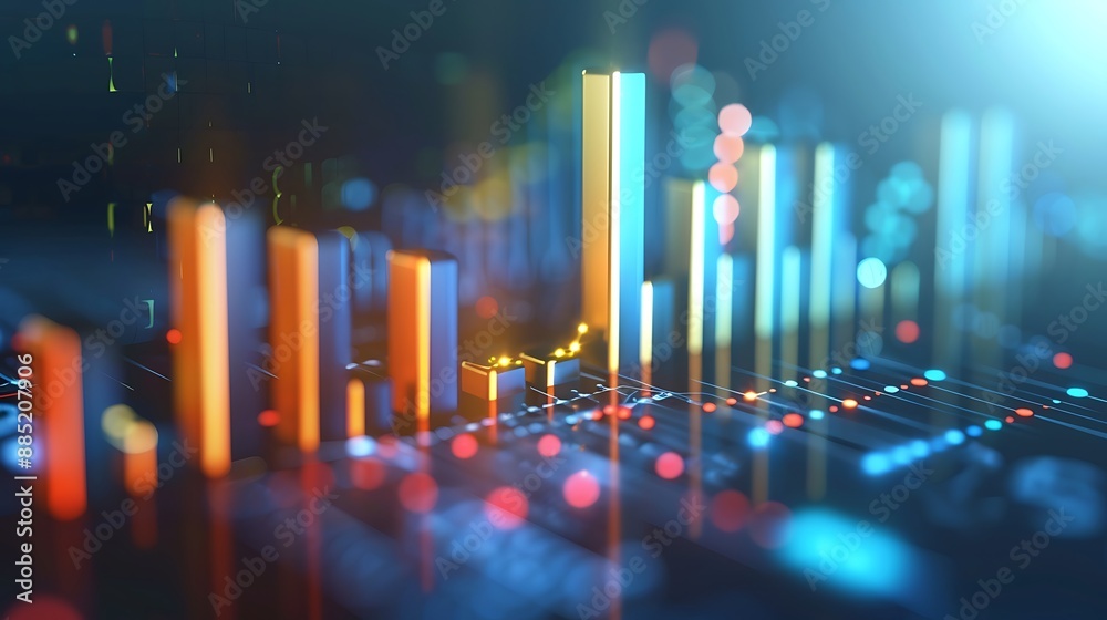 Poster abstract data visualization a vibrant display of glowing bars and lines highlighting trends and insi