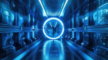 Abstract futuristic blue background with glowing elements. Generate AI image