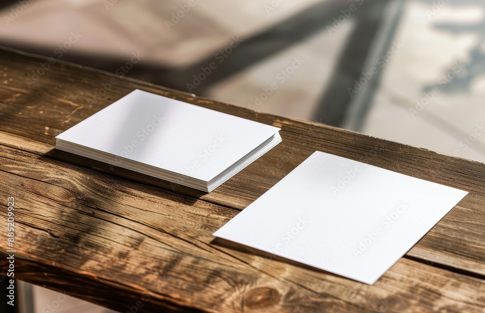 Poster an example of blank corporate stationery set on a wood table background. a template for branding.