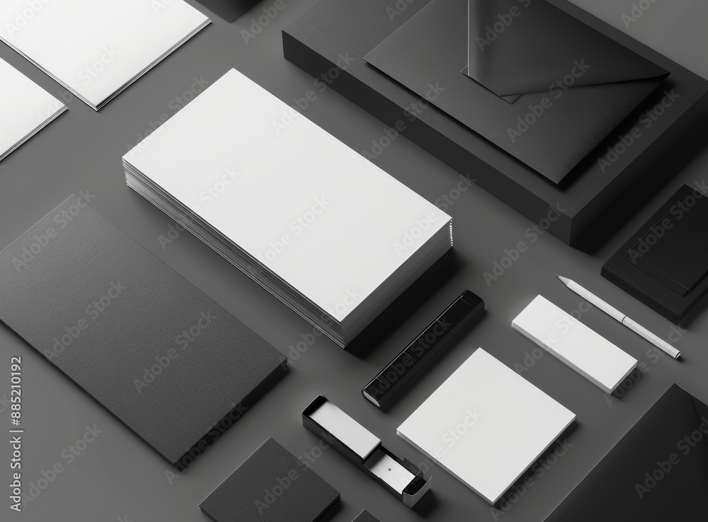 Poster This is a mockup for branding your company, complete with a set of elements on a gray background. These are blank objects for you to add your design.