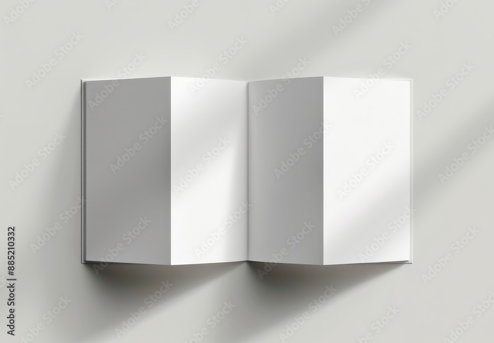Aufkleber mockup of a square modern trifold brochure on a gray background. 3d rendering.