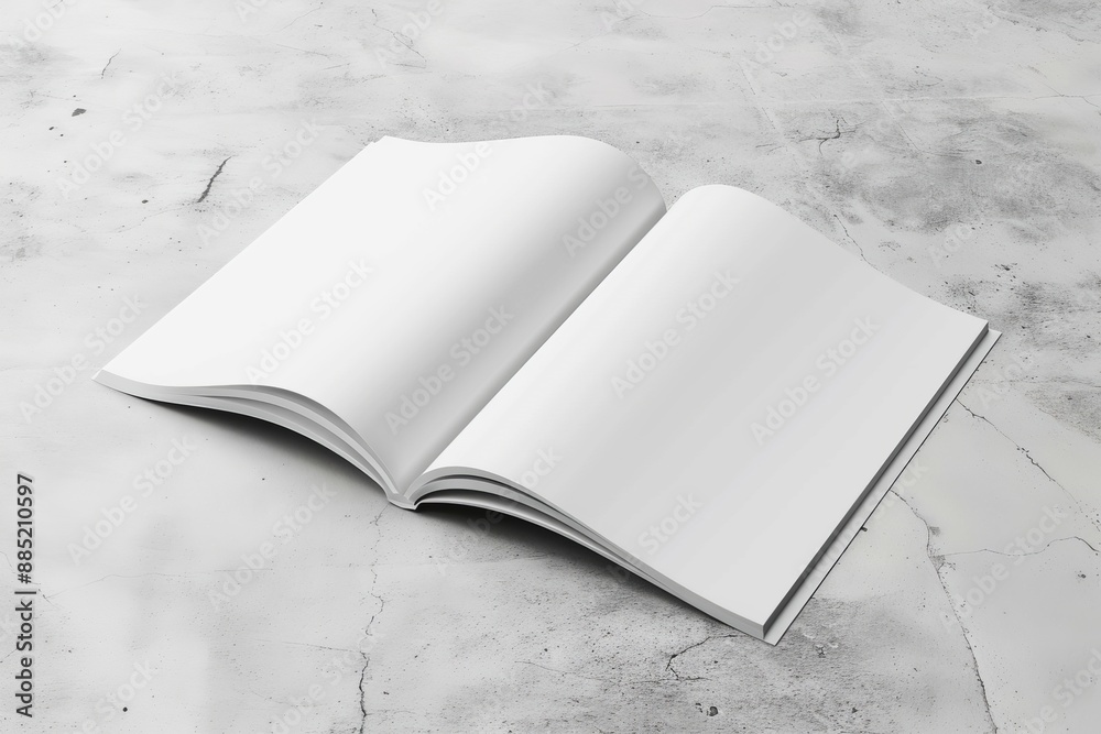 Poster mockup of a white open magazine on a concrete 3d model
