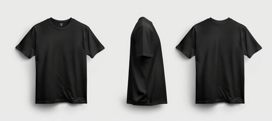 Blank black tshirt front and back isolated on white. Mock up template for design and print.