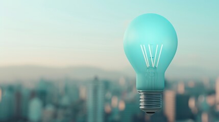 Lightbulb-shaped skyscraper in a futuristic city, symbolizing the prominence of ideas in enterprise, visionary and dynamic have copy space for text, focus cover all object, deep dept of field