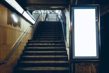 Obraz premium A light box display with a white blank space for an advertisement. A subway mock-up design.