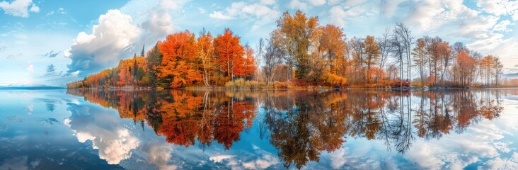 Obraz premium Autumnal Reflection: A Serene Lake Scene