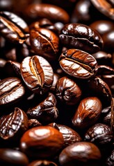 shiny roasted coffee beans scoop fresh close shot, brew, brown, aromatic, delicious, caffeine, morning, drink, fragrant, dark, black, beverage, aroma, ground