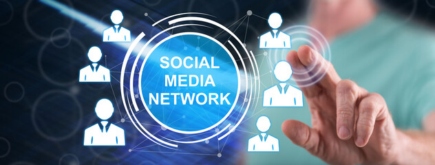 Man touching a social media network concept