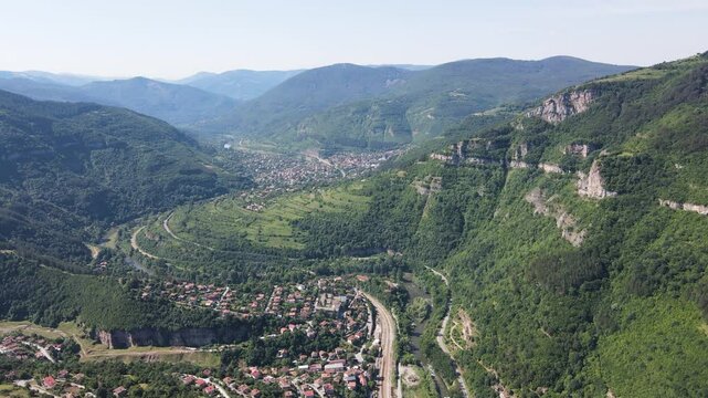 Amazing Aerial view of iskar gorge near village of Bov, Balkan Mountains, Bulgaria
