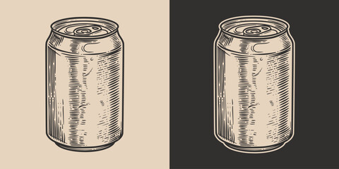 Vintage retro engraving woodcut style sketch draw paint od metal can of soda water or beer drink illustration