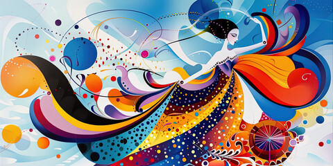 Obraz premium Illustration colorée d'une danseuse orientale en robe éclatante