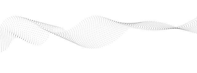 Halftone flowing wavy gradient dots shape isolated on transparent background. Digital future technology concept. Design for web design, music, cover, technology, science, data, banner, flayer, poster.