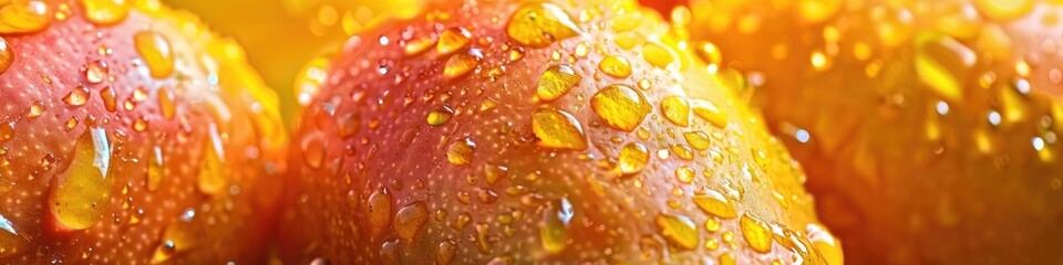 mango in water drops close-up. Selective focus