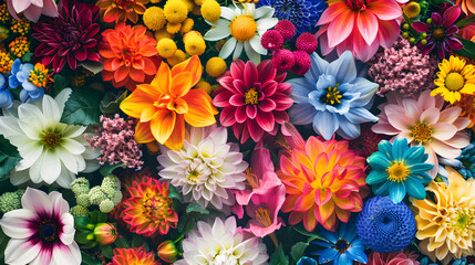 Fototapeta premium Multicolored Flower Bouquet with Roses and Sunflowers background
