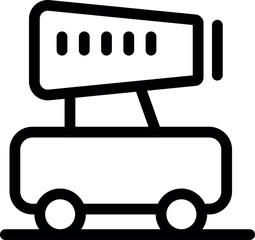 Simple black and white icon of an airport passenger boarding bridge connecting an airplane to the terminal