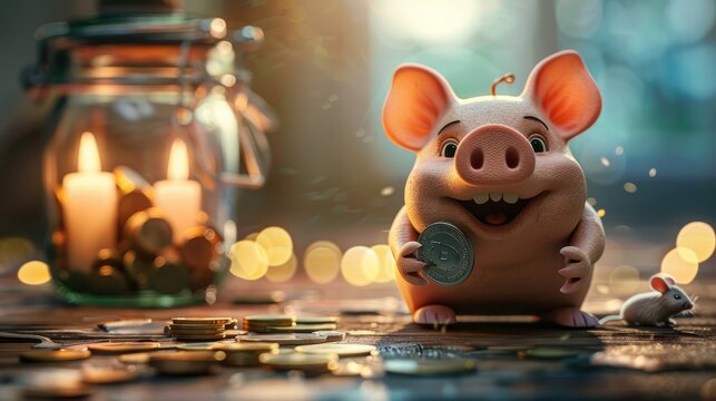 piggy bank catches coins. selective focus