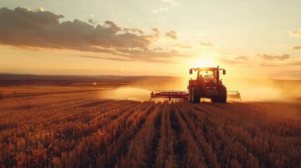 the tractor sprinkles the field. selective focus